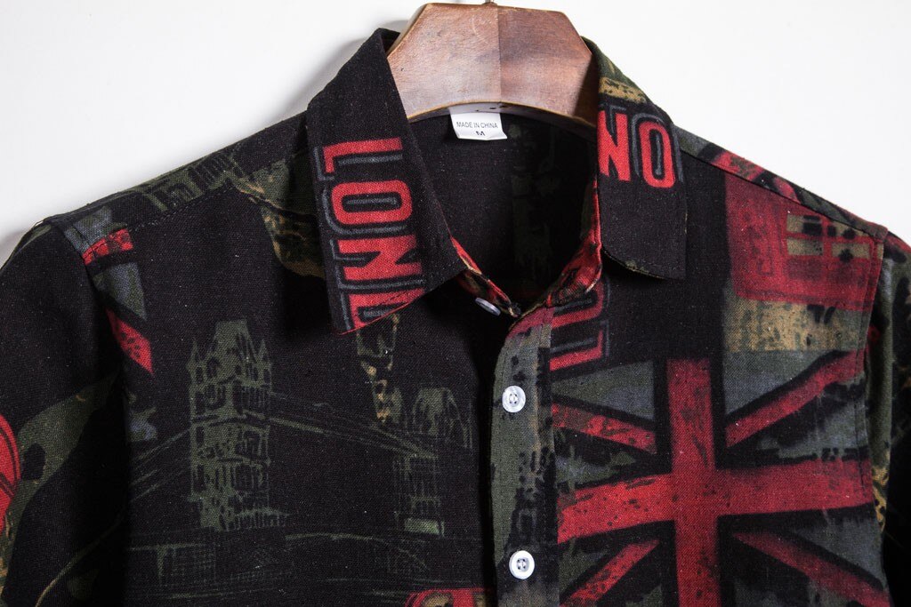 Sleeve Retro Print Hawaiian Shirt