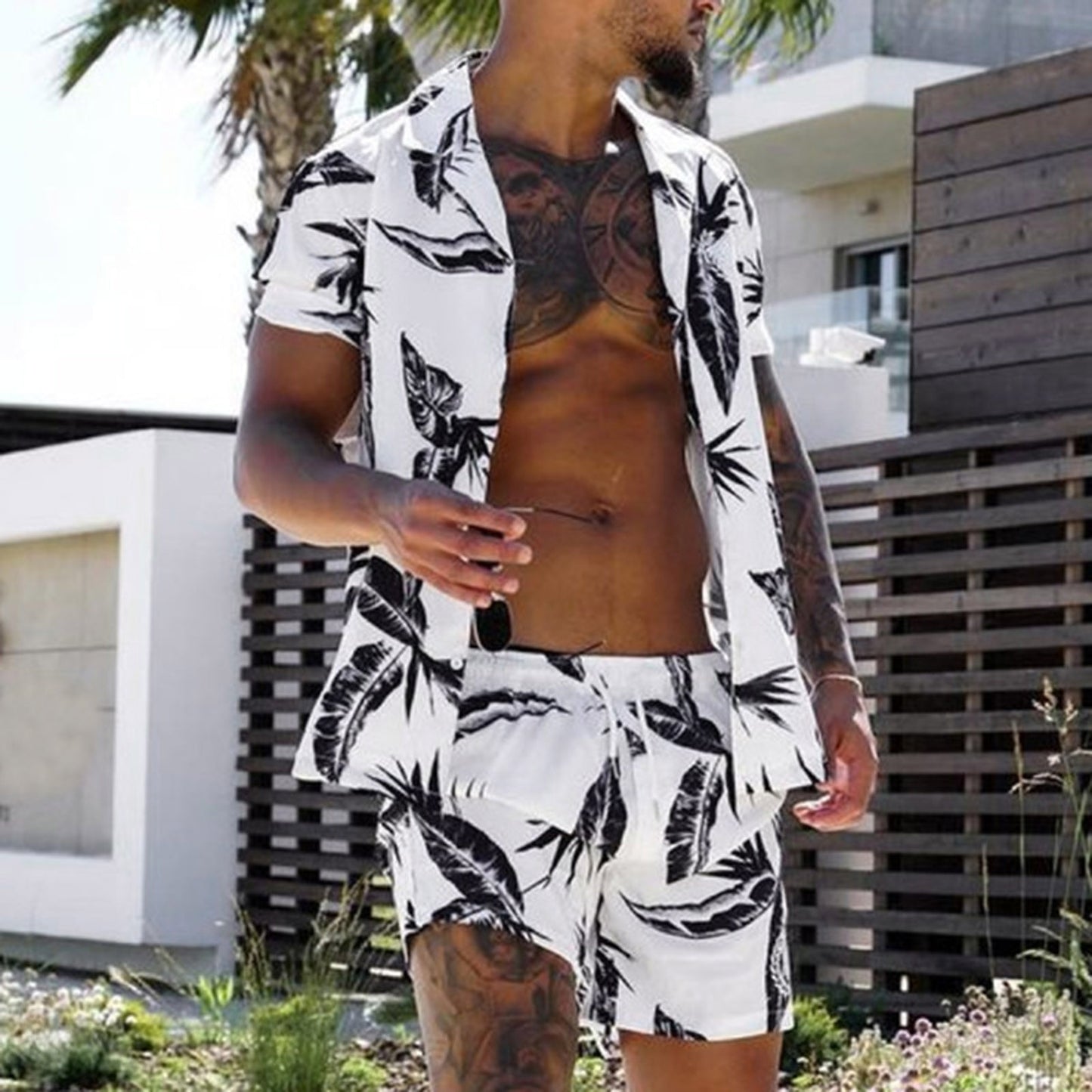 Summer Hawaii Tropical Print Men Sets
