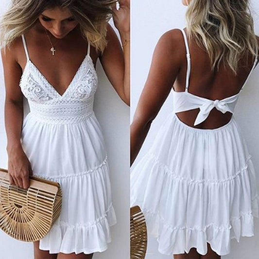 Sexy Bow Backless V-neck Mini Beach Dresses