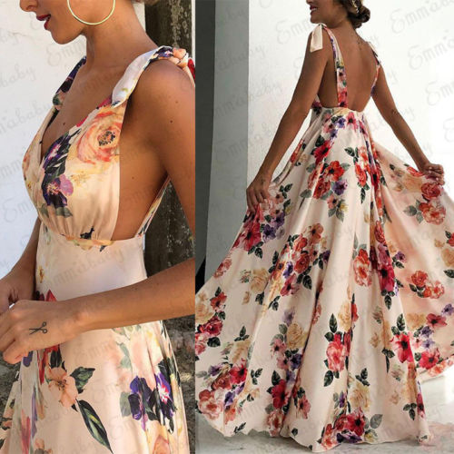 V Neck Backless Long Dress