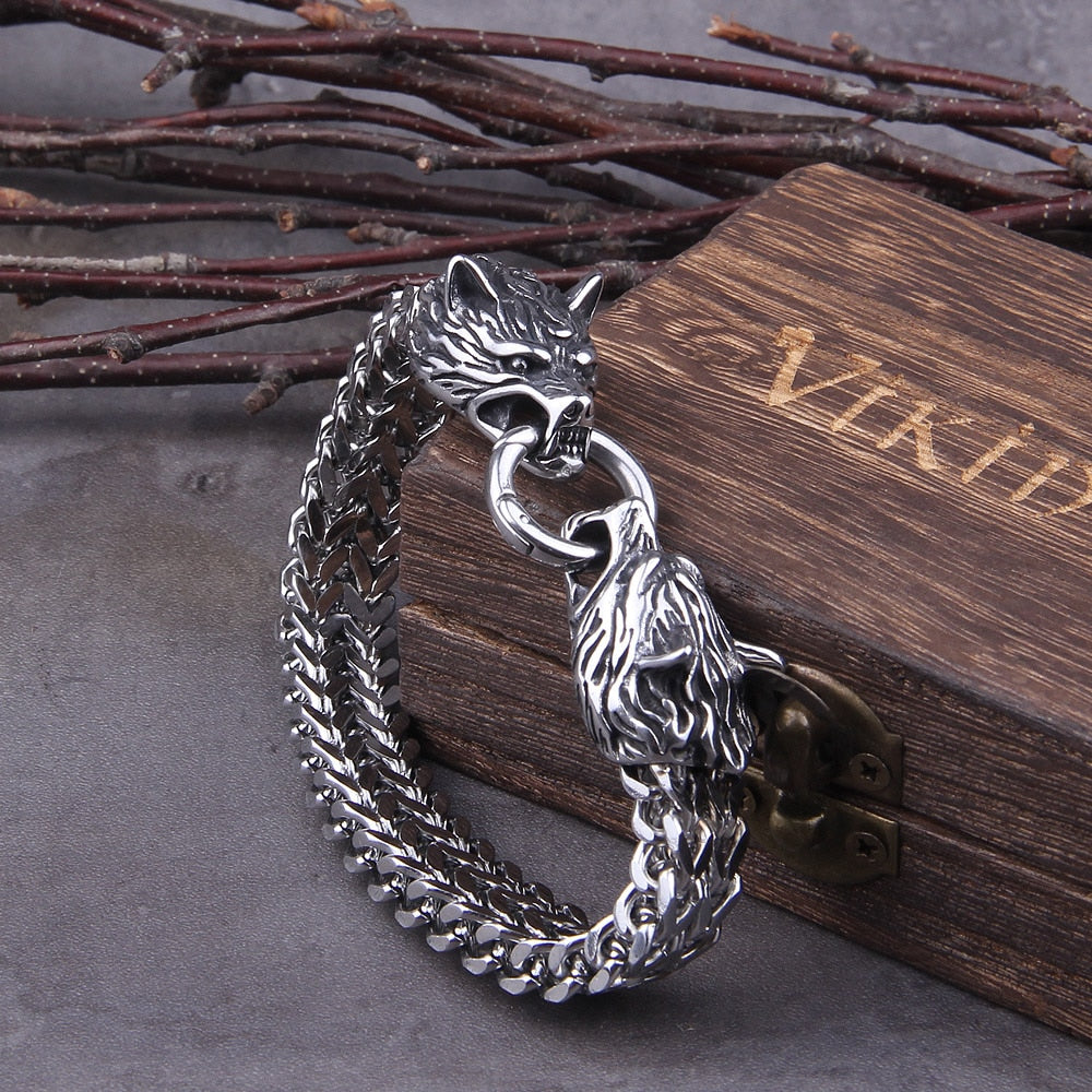 Stainless Steel Mesh Wolf Charm Bracelet