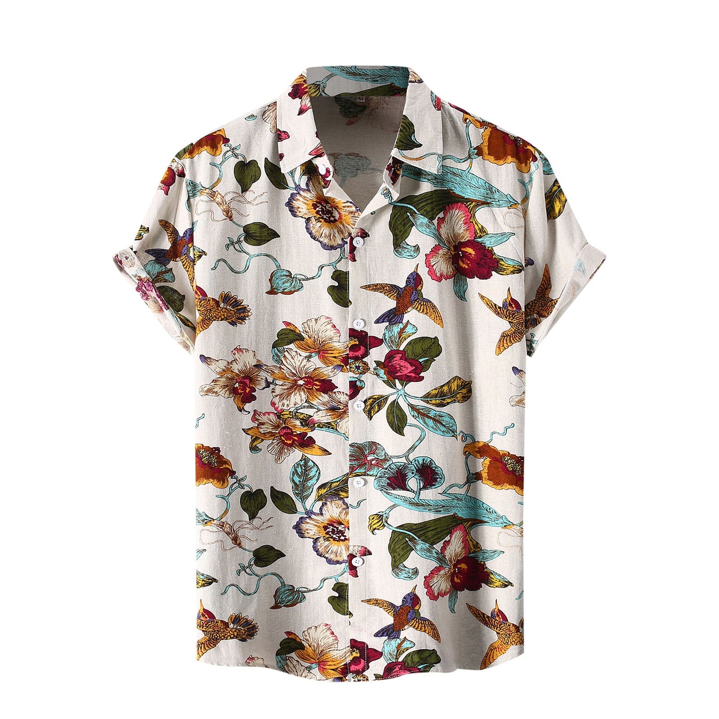 Birds Floral Print Short Sleeve Shirts