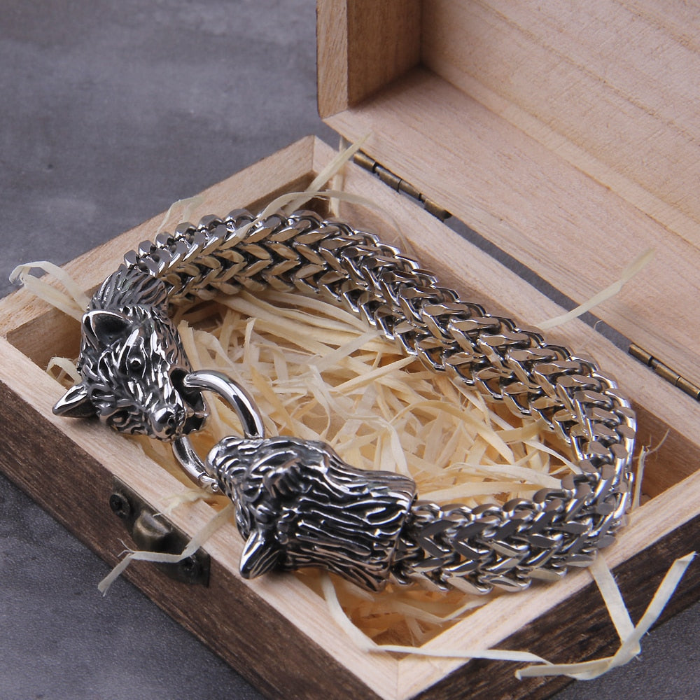 Stainless Steel Mesh Wolf Charm Bracelet