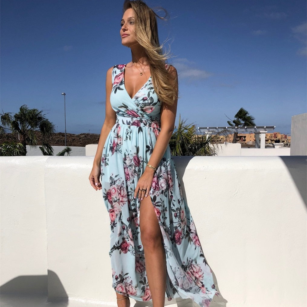 V-neck Floral Printed Dress