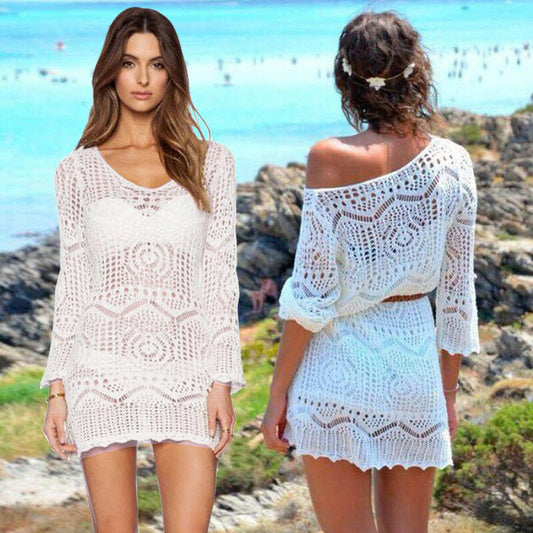 Elegant Sexy Lace Blouses Crochet Bikini Cover-Ups