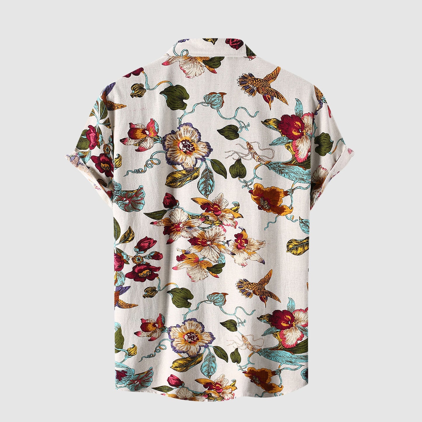 Birds Floral Print Short Sleeve Shirts