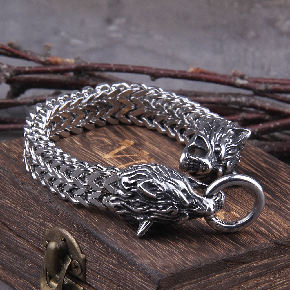 Stainless Steel Mesh Wolf Charm Bracelet