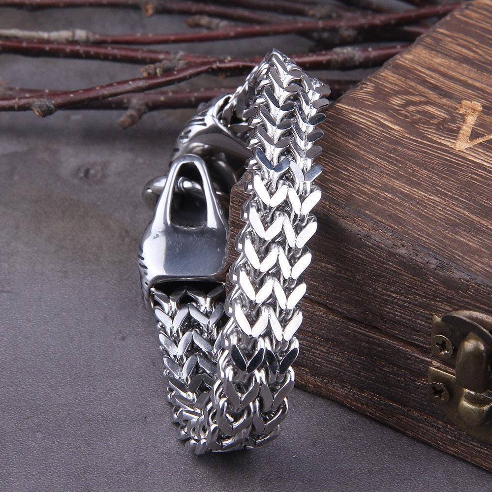 Stainless Steel Mesh Wolf Charm Bracelet