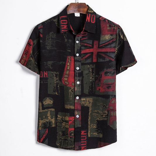 Sleeve Retro Print Hawaiian Shirt