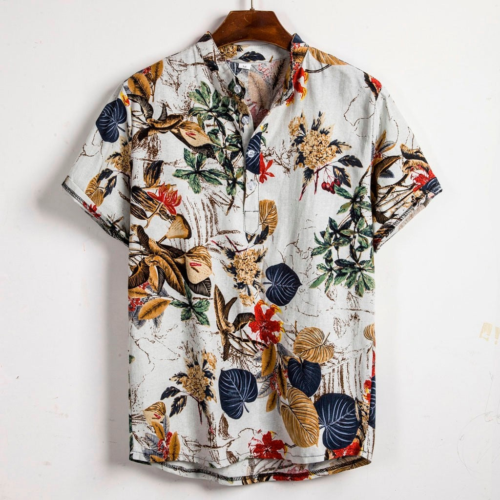 Floral Leaf Print Holiday Shirt