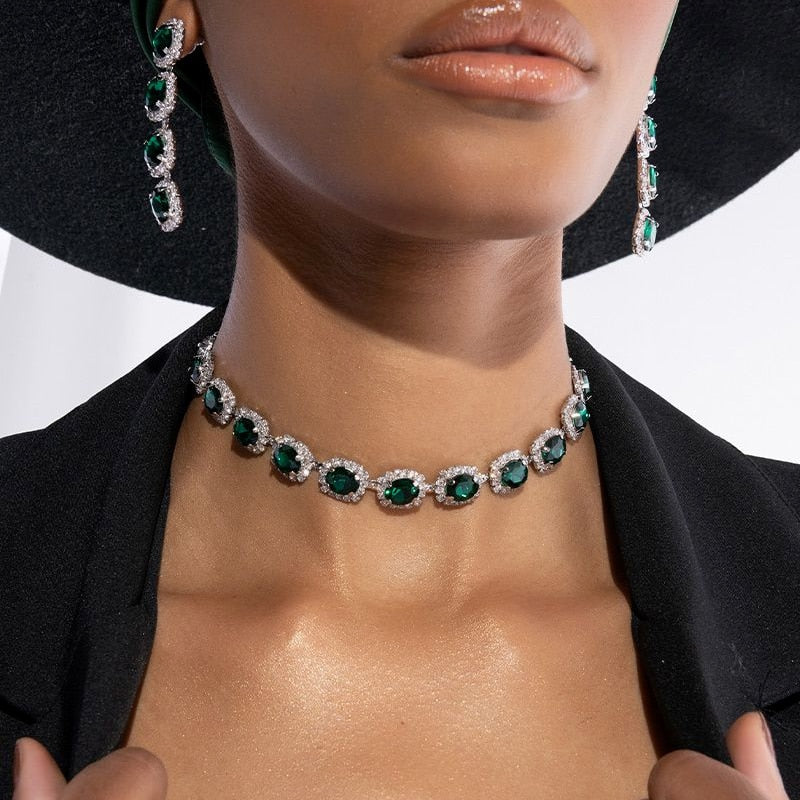 Green Crystal Collar Chain Choker