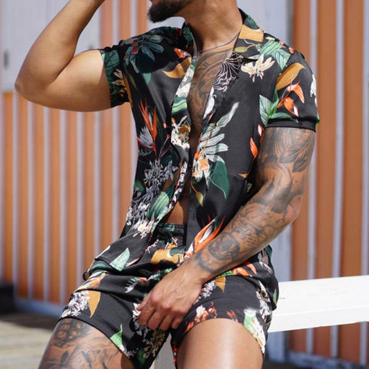 Summer Hawaii Print Shirt Casual Beach Suit