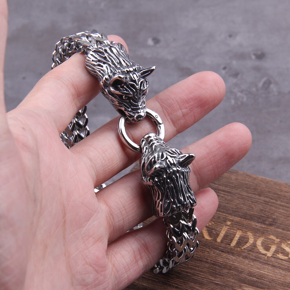 Stainless Steel Mesh Wolf Charm Bracelet